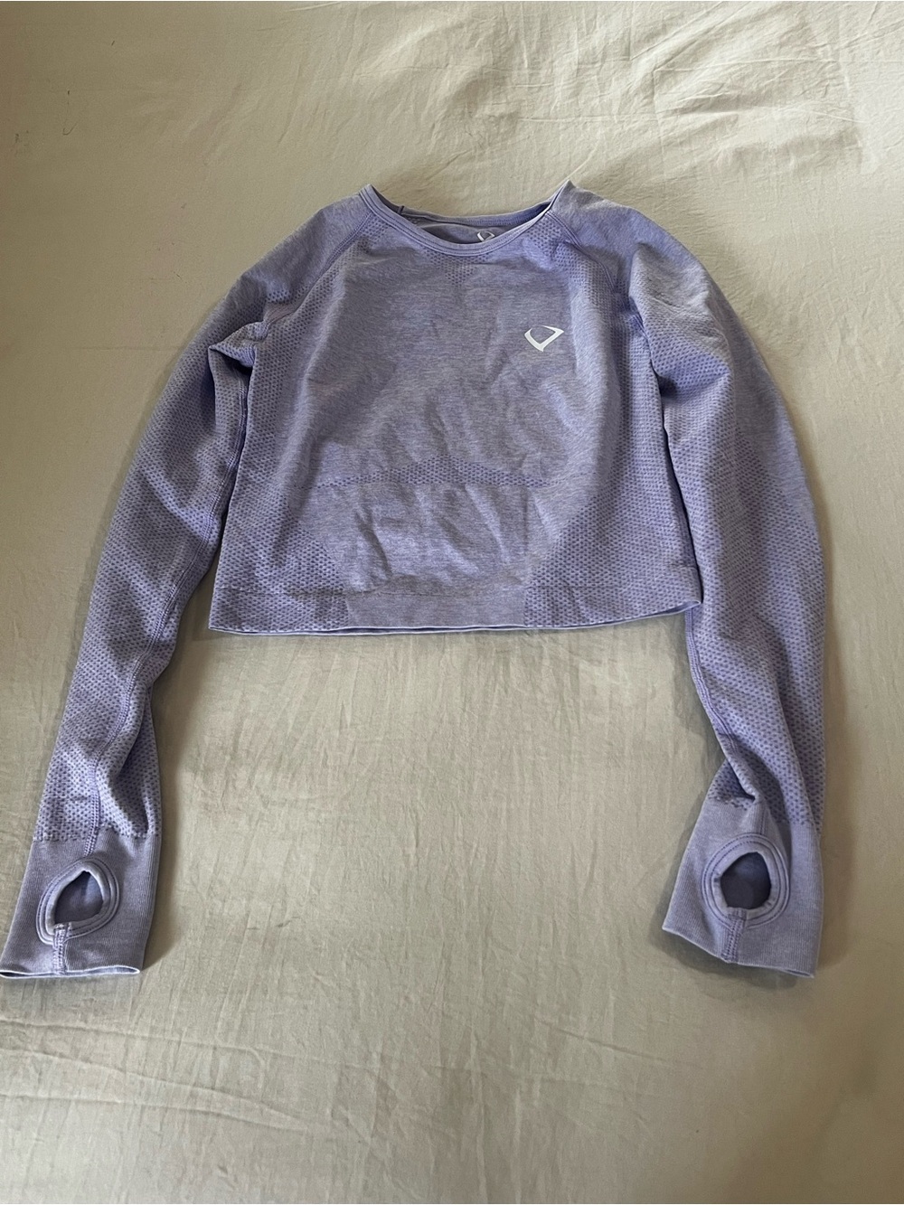 Lavender Long-Sleeve Cropped Hoodie with Thumbholes